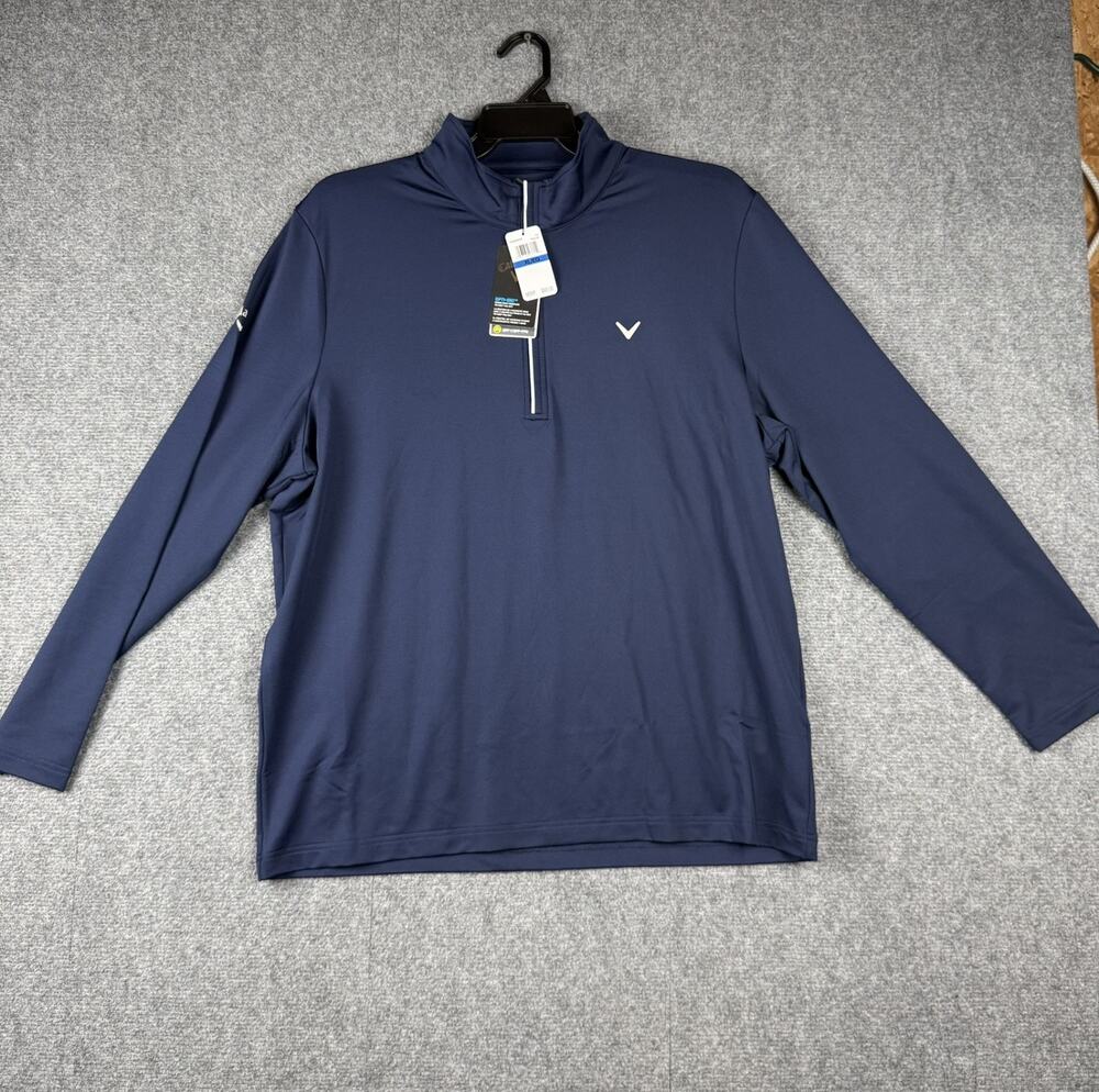 NWT Callaway Opti-Dri Golf Quarter Zip Pullover Men's XL Navy Blue Long Sleeve